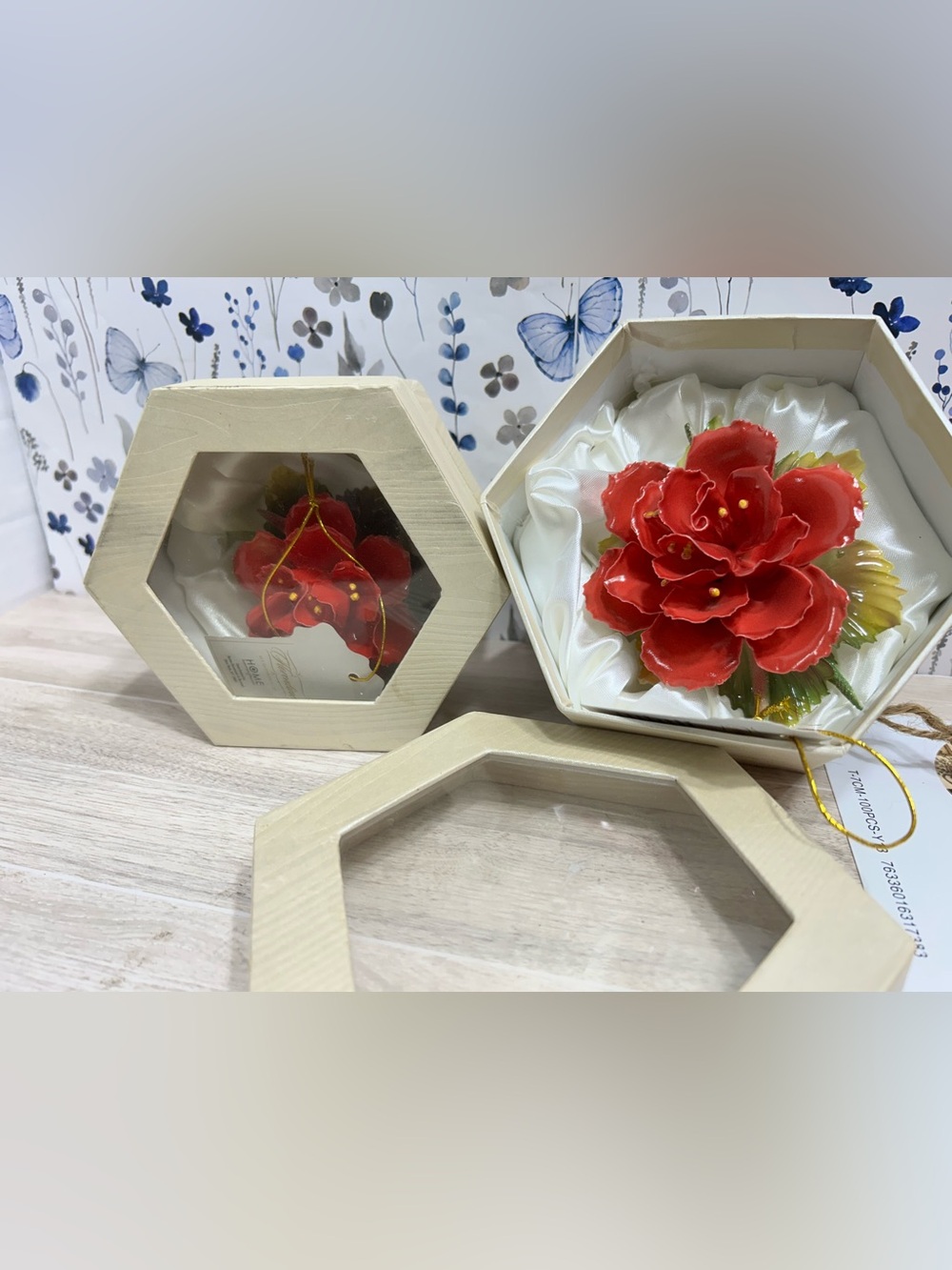 Florentine I Godinger Red Porcelain Flower Arrangements Pair